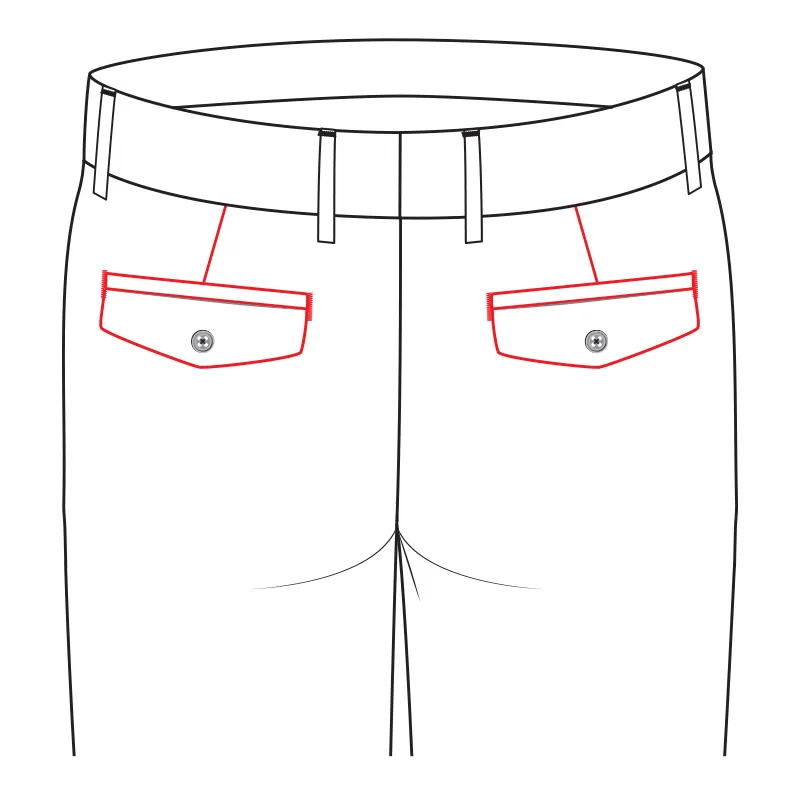 2 Pockets with flap and button & Bartack Stitching
