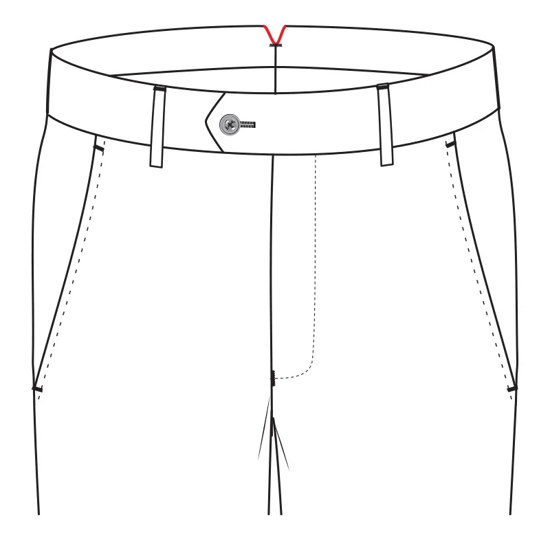 Main fabric, center back V + belt loops